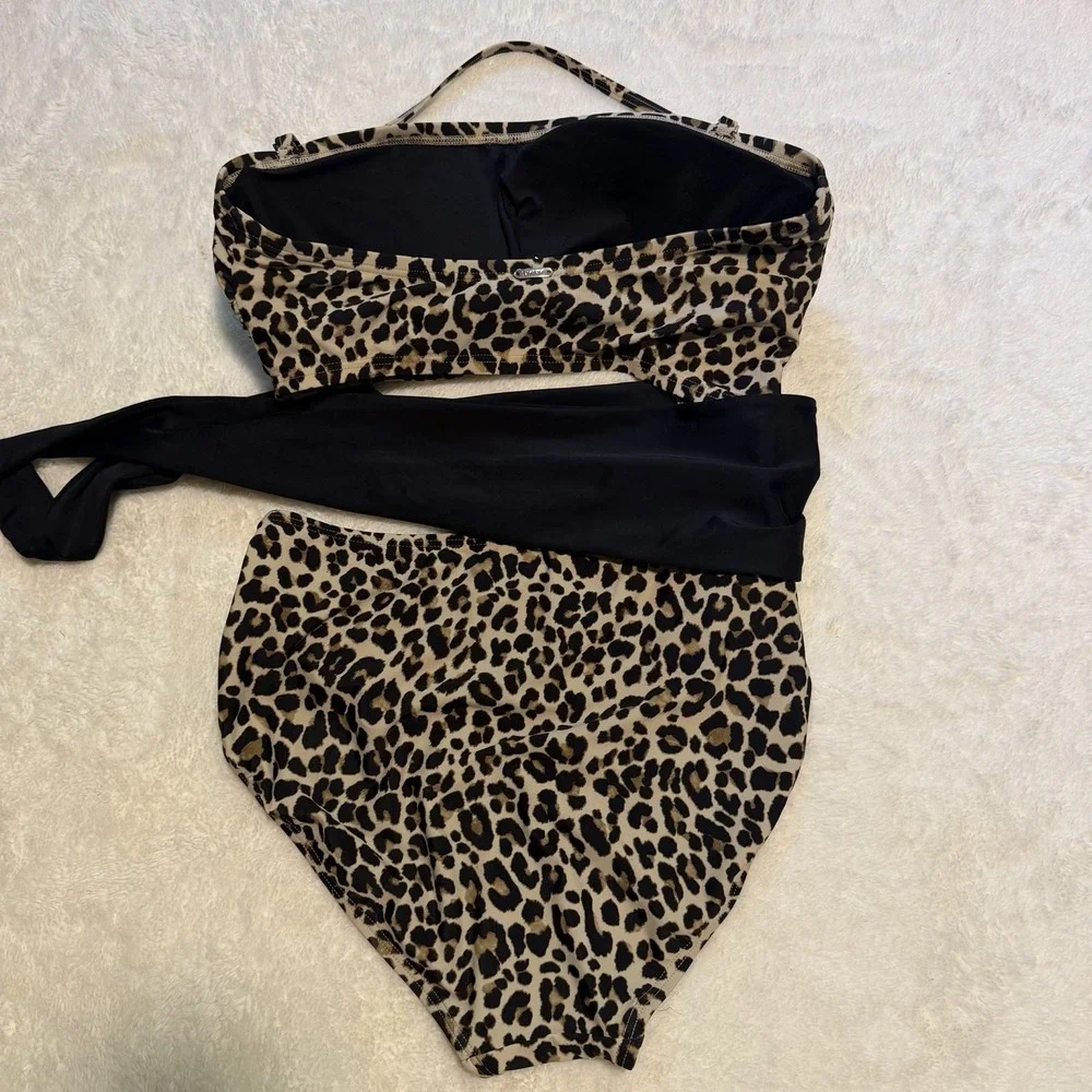 Dkny Women's Cut-Out Animal-Print Bandeau One-Piece Swimsuit  Multi Size 12 - Picture 7 of 11